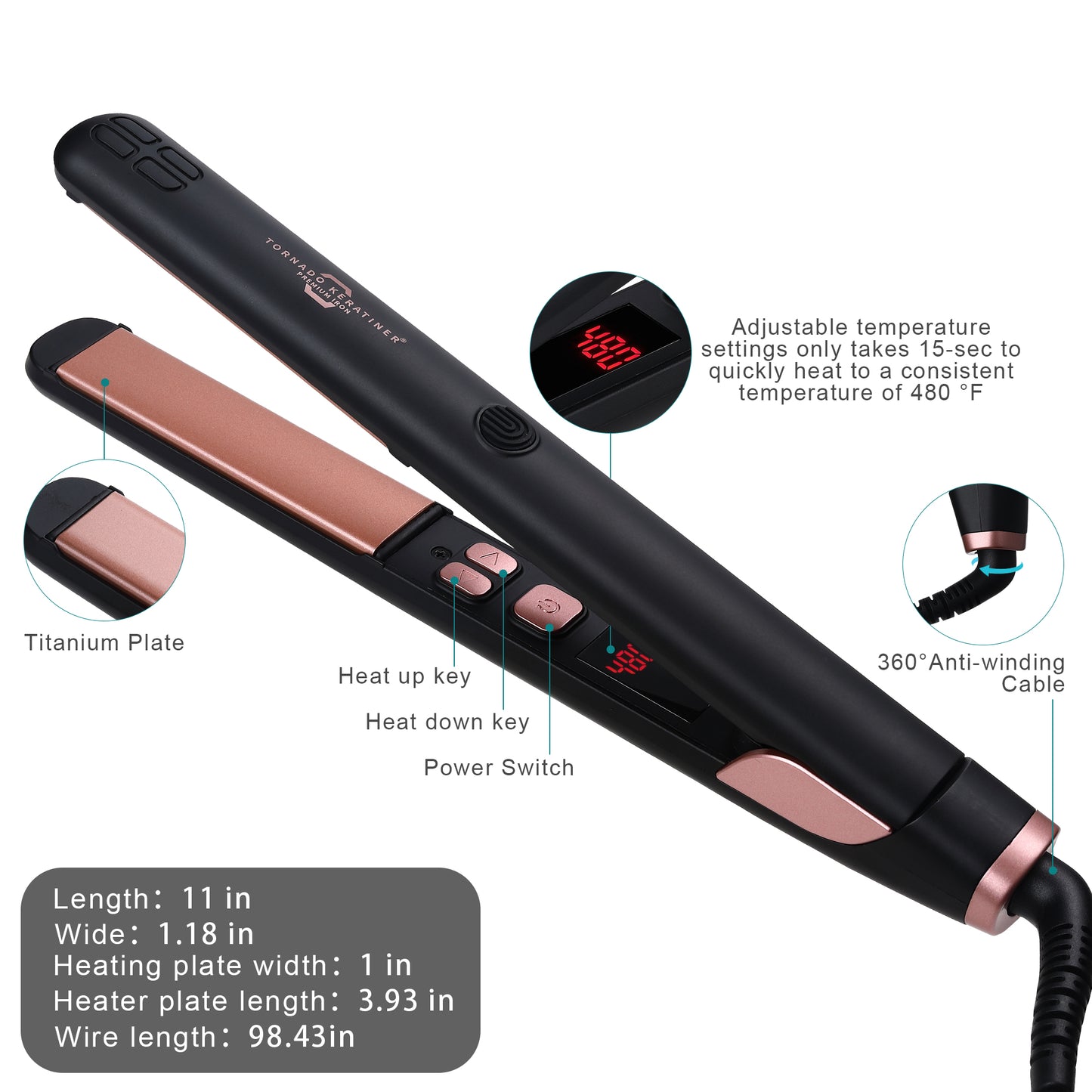 Hair Straightener and Curler 2 in 1 Ceramic Flat Iron with 6 Heat Settings Adjustable Temperature and Heats Up Fast