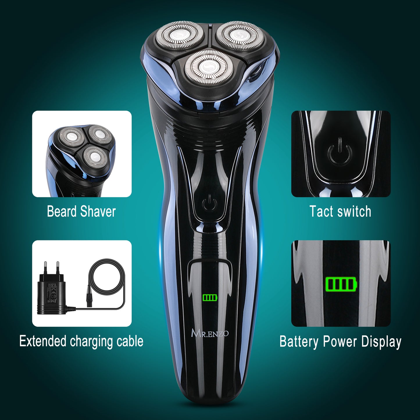 MR.ENZO Usb Rechargeable Shaver Black/Blue